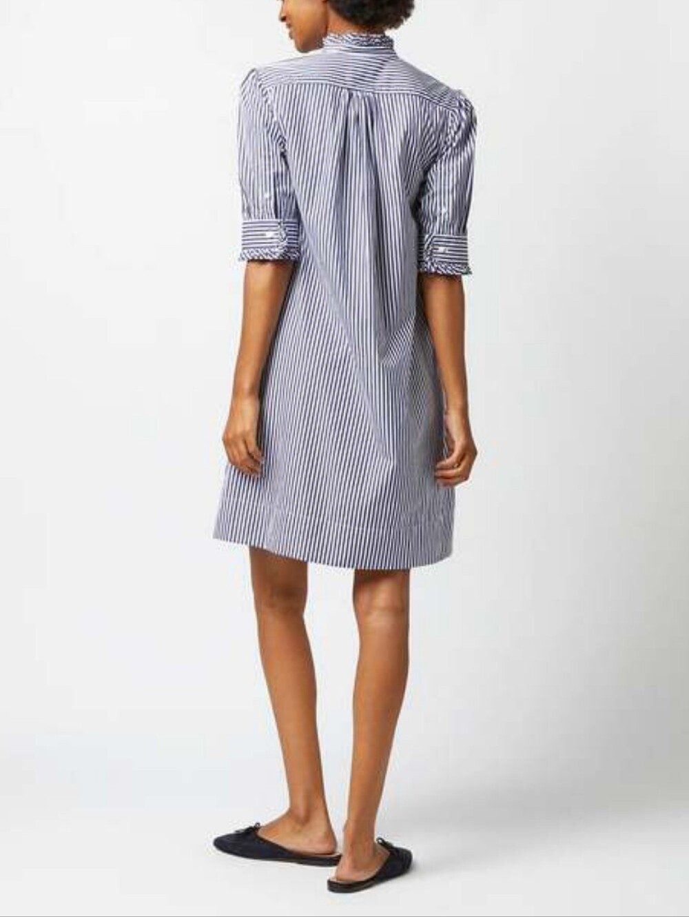Ann Mashburn Elbow Sleeved Frill Dress in Navy Bengal Stripe - Picture 15 of 15